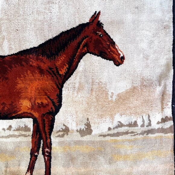 Vintage Thoroughbred Horse Equestrian Throw Rug or Wall Hanging Cottage barn - Picture 6 of 10